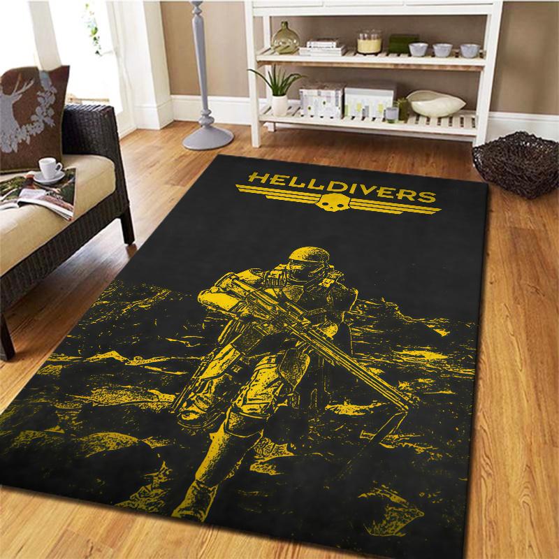 Helldivers Game Silhouettes Carpet Rug For Living Room Bedroom Home Sofa Decoration Kids Play Nonslip Floor Mat