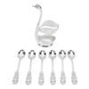 6Pcs Coffee Dessert Spoon Set Metal Swan Base Holder Dessert Spoon Organizer with 6pcs Spoons Teaspoon for Fruit Cake