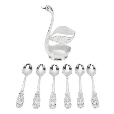 Conjunto de 6 Colheres de Café e Sobremesa com Suporte de Base de Cisne de Metal Organizador de Colheres de Sobremesa com 6 Colheres Colheres de Chá para Bolo de Frutas
