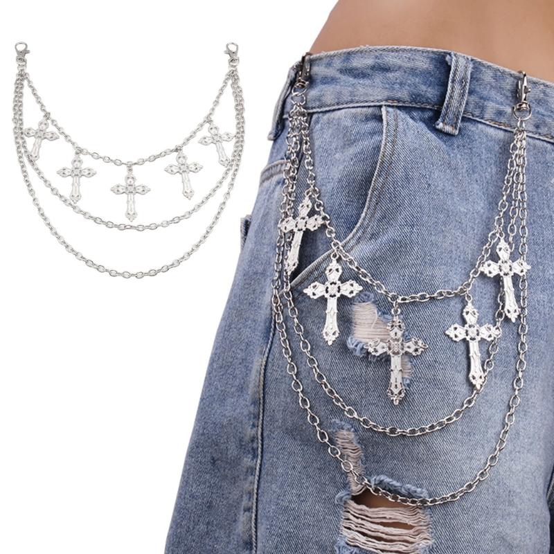 Multi-layer Hip Hop Punk Chain for Jeans Trousers Crosses Pendant Skirt