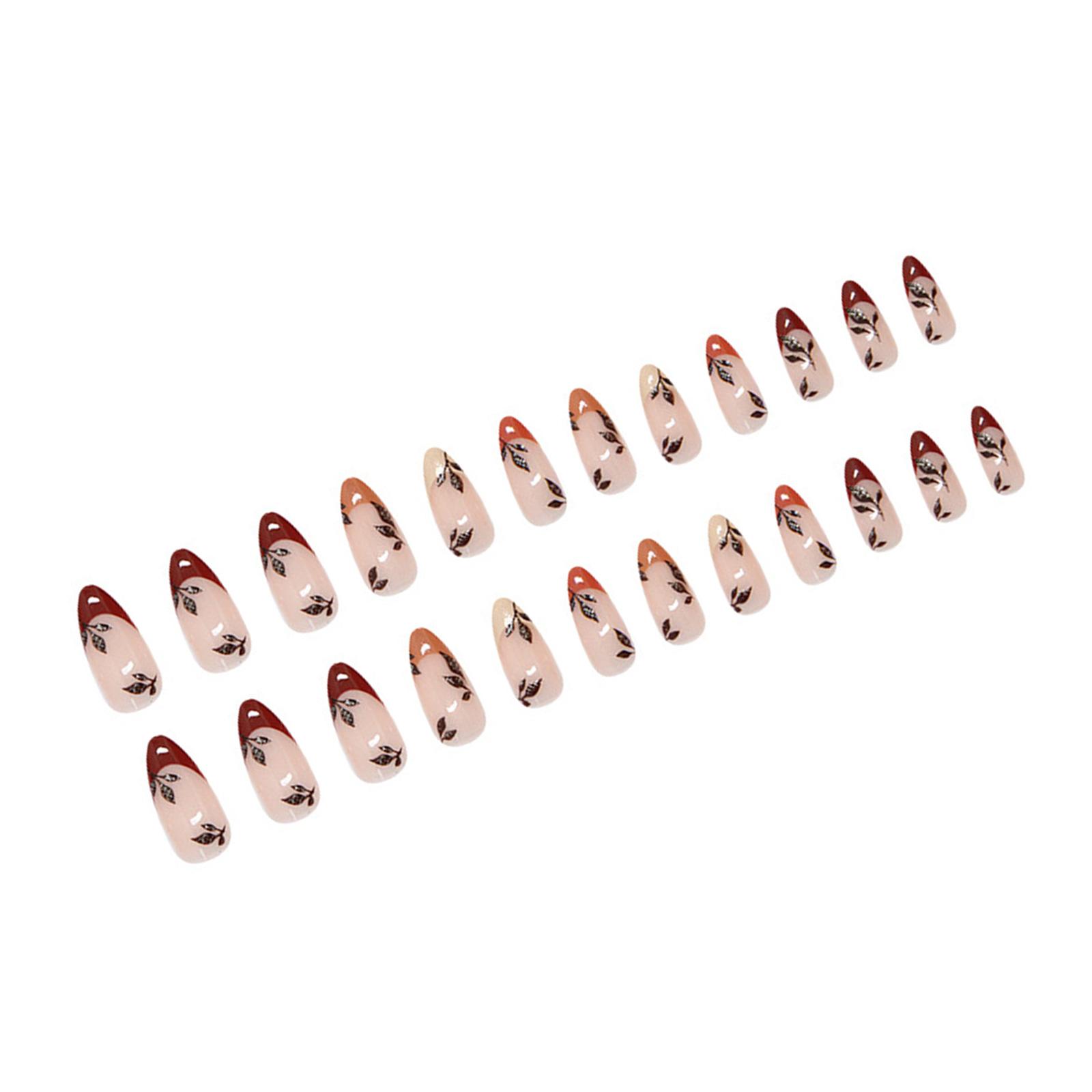 

Средний миндальный пресс на ногтях глянцевая наклейка на ногтях французский дизайн листьев накладные ногти маникюр нейл-арт аксессуары для ногтей 24 шт