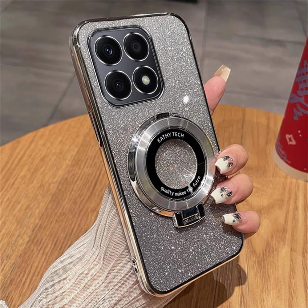 

Чехол-бампер с покрытием Глиттер и Магнитной подставкой для Honor X6 X6S X7 X7A X8 X8A X8B X9 X9A, Мягкий Силиконовый, Ударопрочный, Прозрачный For Honor X9