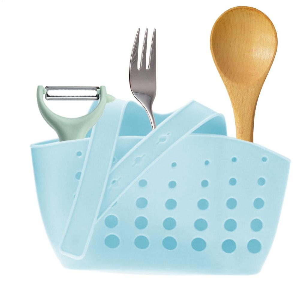 New Kitchen Sink Hollow Drainage Hanging Basket Silicone Brush Sponge Hanging Bag Sundries Faucet Drainer Dish Cloth Hanger
