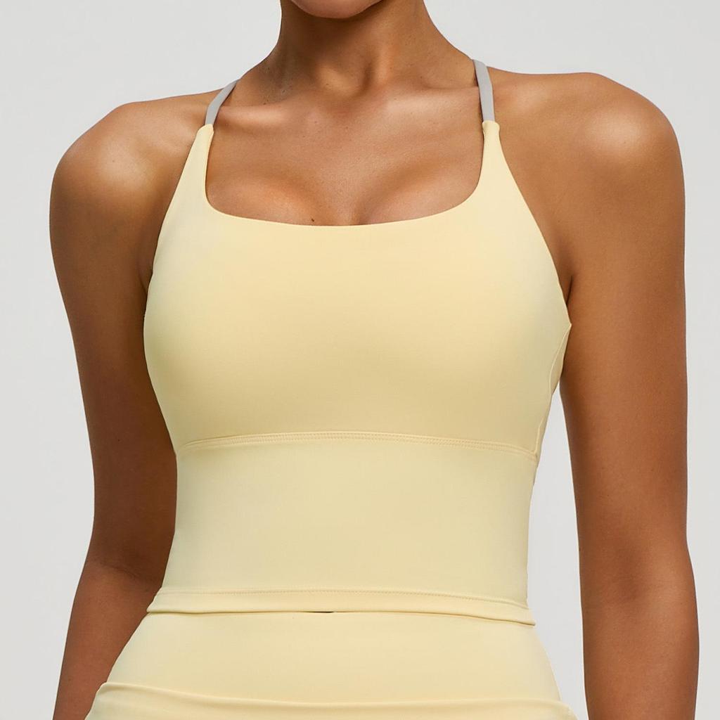 Women's Nude Sports Vest with Cross-Back Straps and High-Elastic Chest Pad
