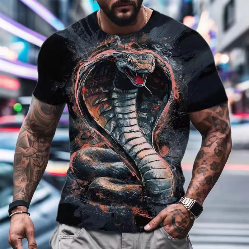 Fashion 3d Snake Printed T Shirt Men Funny Animal Pattern Oversized T-shirt Summer Hip Hop Trend Clothing Casual O-neck Tops