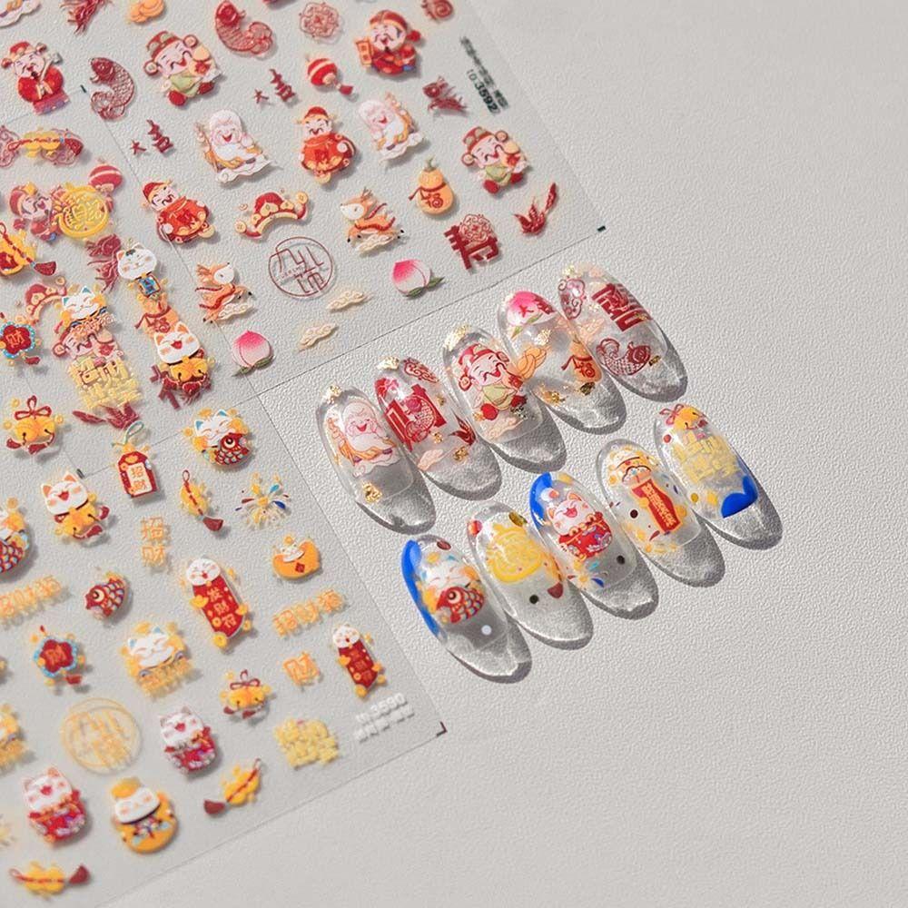 

Богатство кота китайский Новый год наклейки для ногтей цветы сливы китайские украшения для ногтей маникюрный салон
