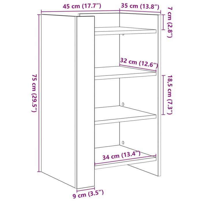 VidaXL Buffet sonoma gris 45x35x75 cm Bois d'ingénierie, armoire, armoire latérale, armoire de rangement, armoire, placard, 848386