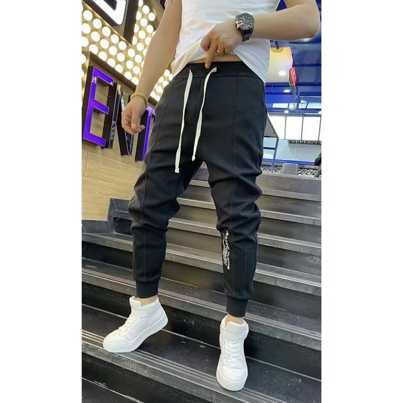 

Мужские облегающие черные спортивные брюки со шнурком — модная повседневная одежда на весну/осень M