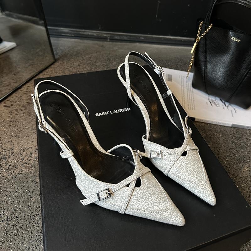 Fashion SUOJIALUN Summer New Brand Women Sandal Shoes Fashion Shallow Slip On Ladies Elegant Slingback Shoes Thin High Heel Dress Pumps