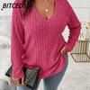 Women's Fashion Casual Solid Color Print Long Sleeve V Neck Blouses & Shirts