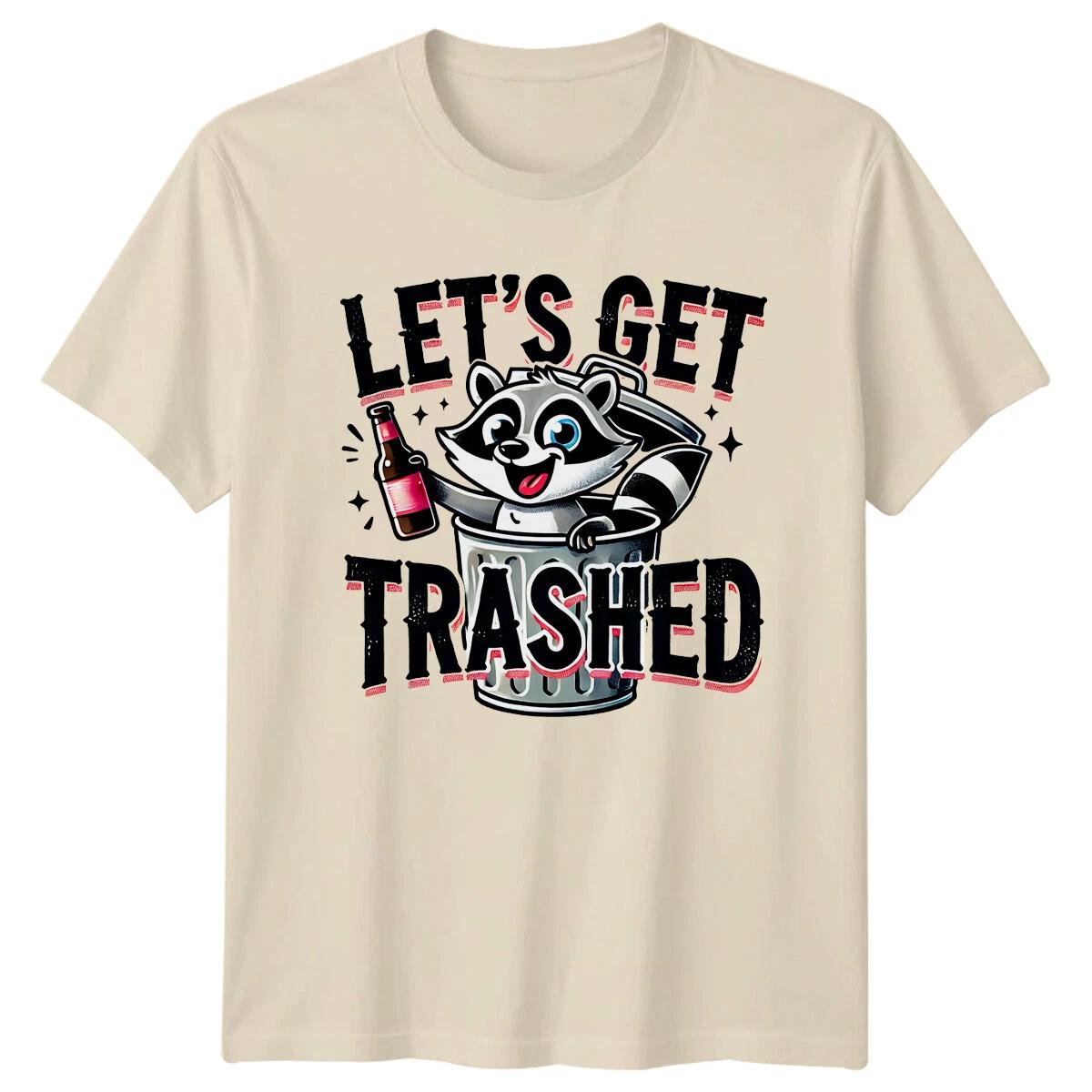 Lets Get Trashed Funny Raccoon Beer Pun Graphic Adult T-Shirt L