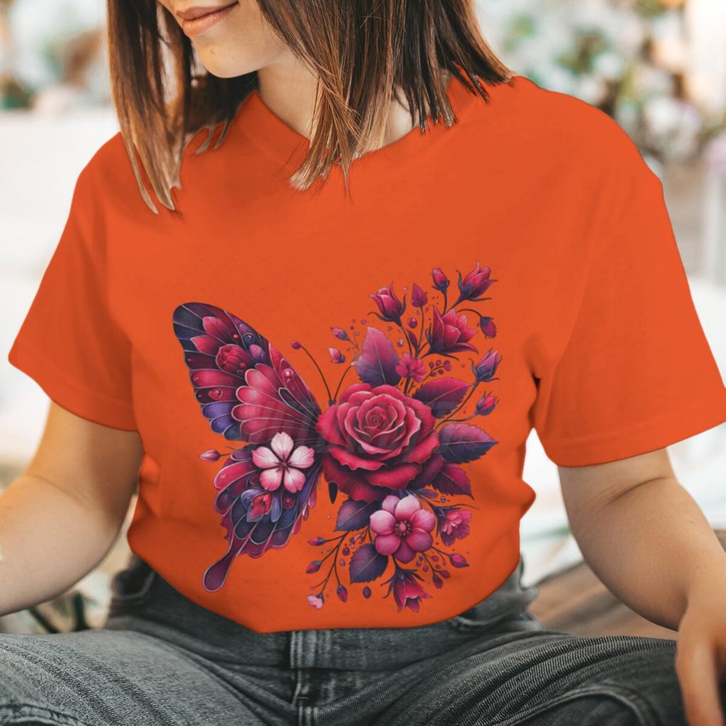 Floral Butterfly Fashion Clothes Summer Spring Flower Tee Ladies Cartoon Clothing Short Sleeve Graphic Women T-shirt Female Top