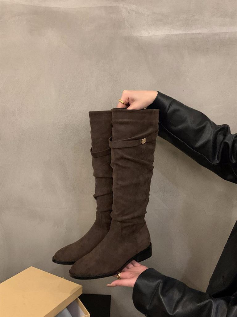 Thick Heel Pointed Thin Long Boots Women's Shoes 2025 New Autumn and Winter Piled Boots Medium Tube Knight Long Boots