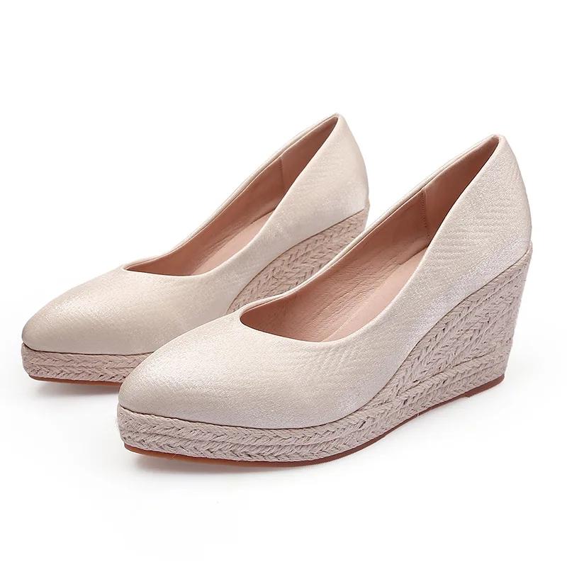 2025 Spring Summer High Heels Women Party Shoes Pointed Toe Ladies Wedges Brand Women Pumps Wedge Heel 8cm Plus Size 42 D251
