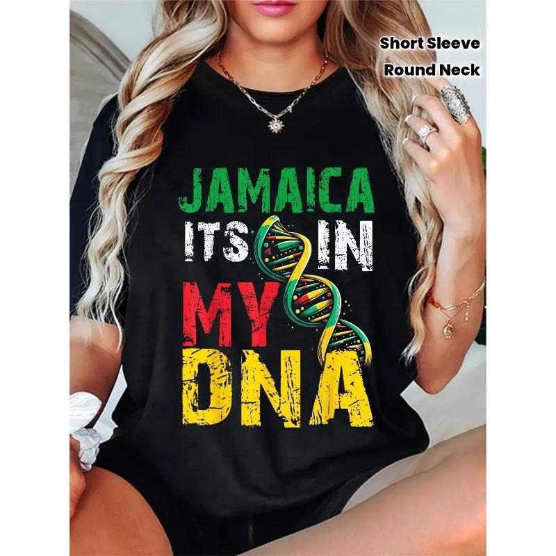 

Unisex Jamaica Its in My DNA Graphic T Shirt Jamaican Culture Flag Print Round Neck Short Sleeve Casual Tee 4XL чорний