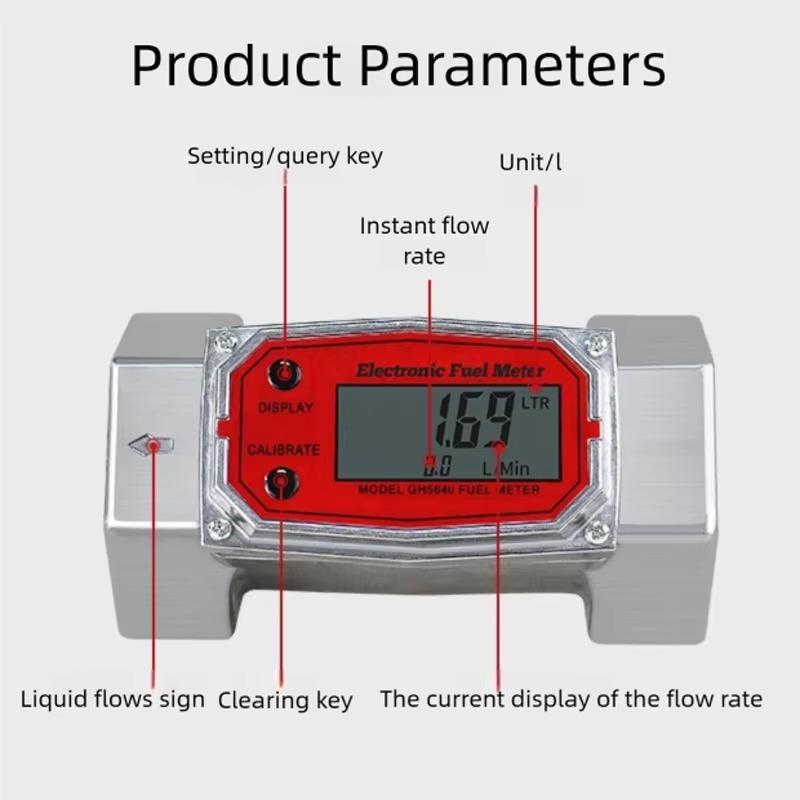High Precision Digital Display Turbine Flow Meter Fuel Flowmeter Measuring Diesel Kerosenes Gasolines Water Methanol 1/1.5/2inch