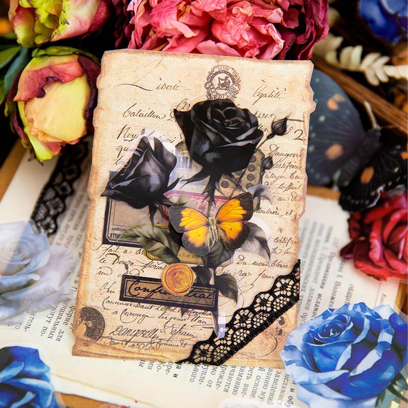 1pack/10pcs Colorful Rose Stickers, Beautiful Vintage Decor DIY Handmade Album Scrapbooking Decorative Paper Supplies