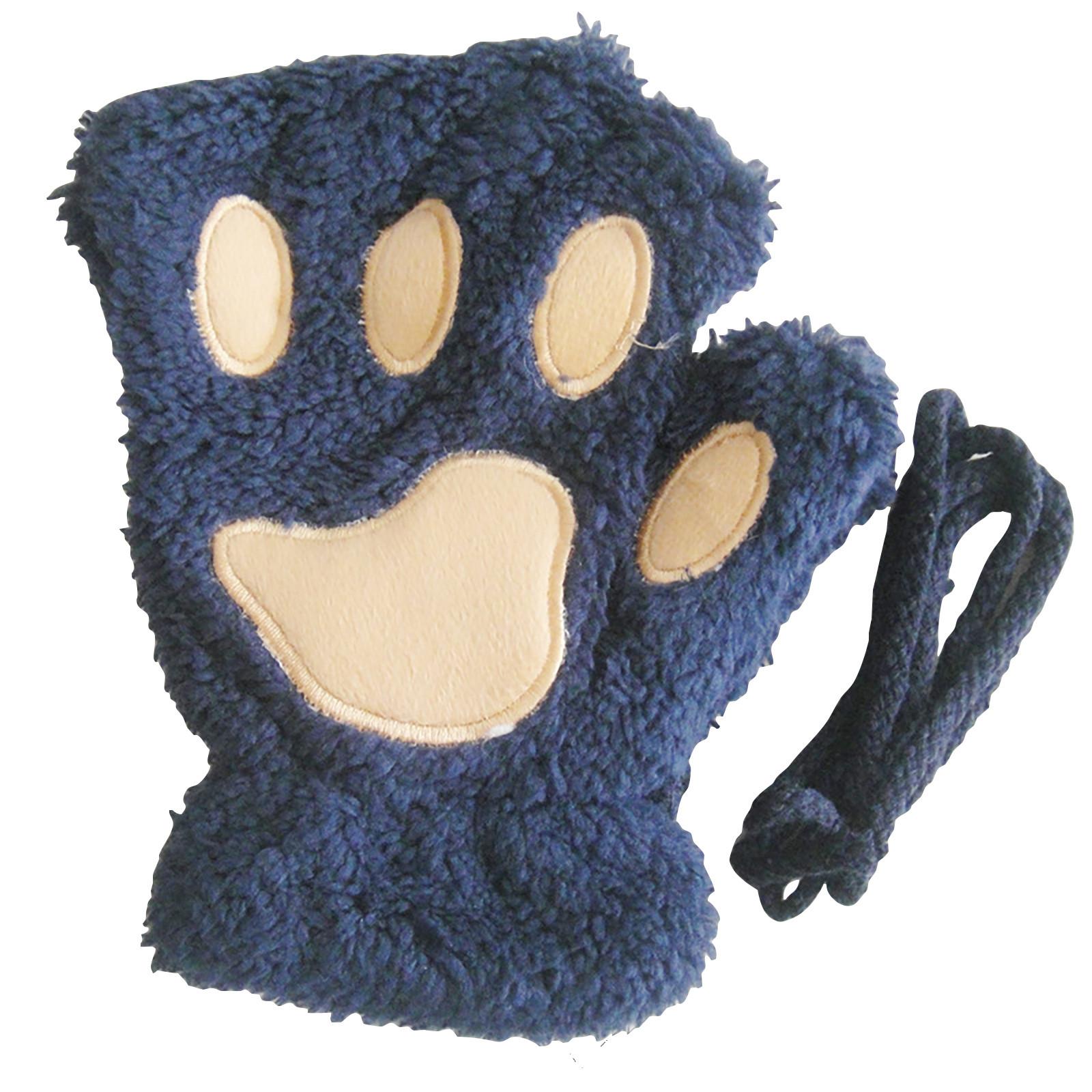 Cute Cartoon Women Warm Fingerless Gloves Gloves One Size тёмно-синий