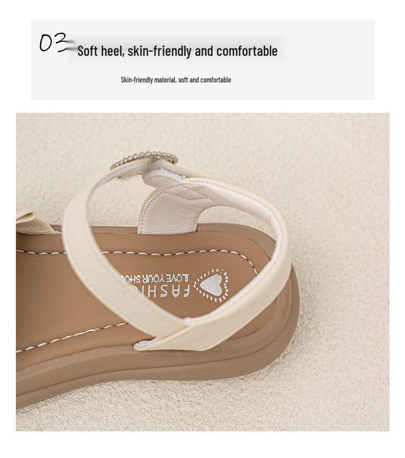 2026 Summer Girls' Bow Beach Sandals - Princess Open-Toe Shoes for Little Girls
