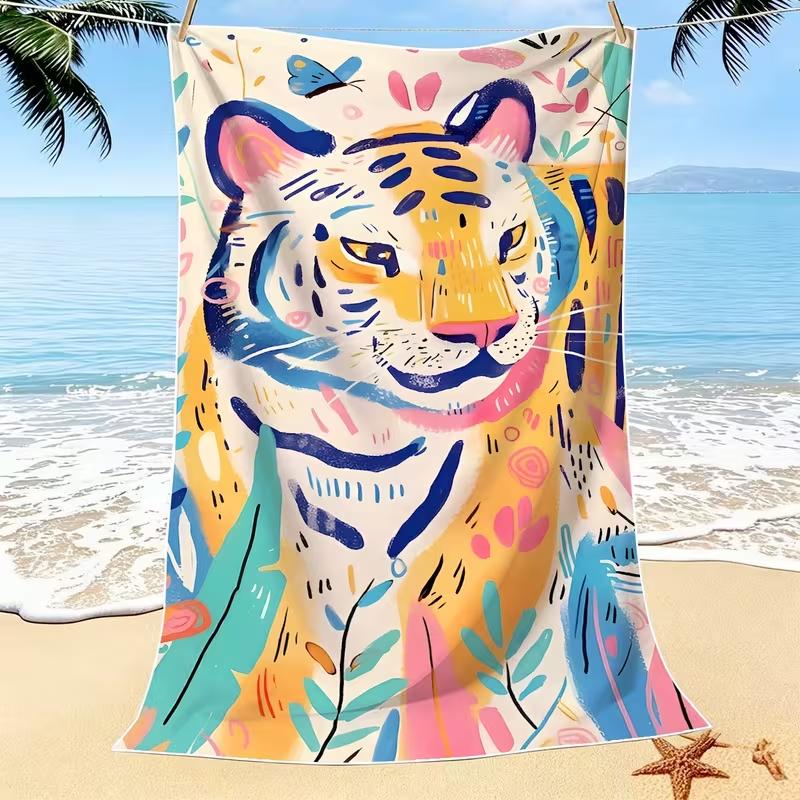 Tijger Bloemenprint Strandlaken Vintage Sierlijk Botanisch Patroon Sneldrogend Zacht Absorberend Zandvrij Handdoek voor Zomer Zwembad Reizen