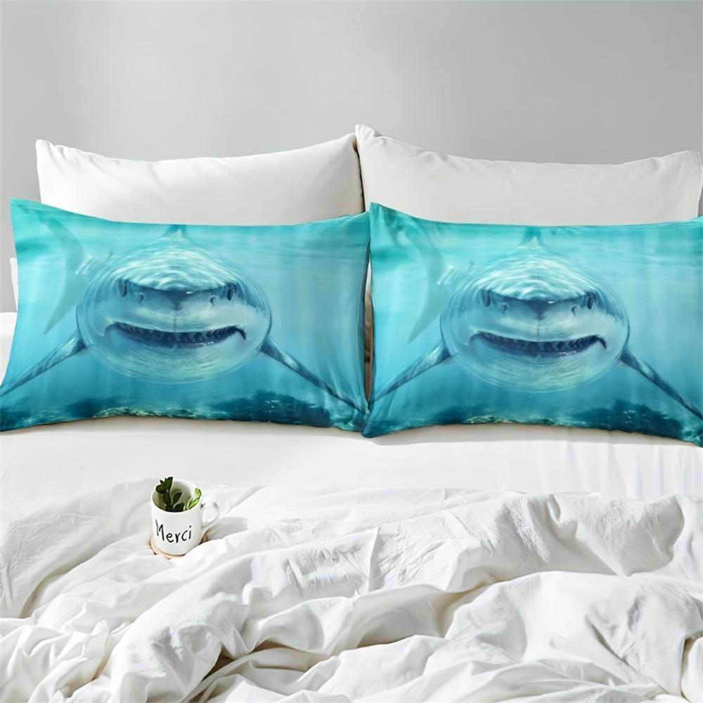 3pcs Vibrant 3D Shark Bedding Set - Soft, Ocean-Inspired Duvet Cover with Shark Fish Print, Breathable, Hypoallergenic, No Fille
