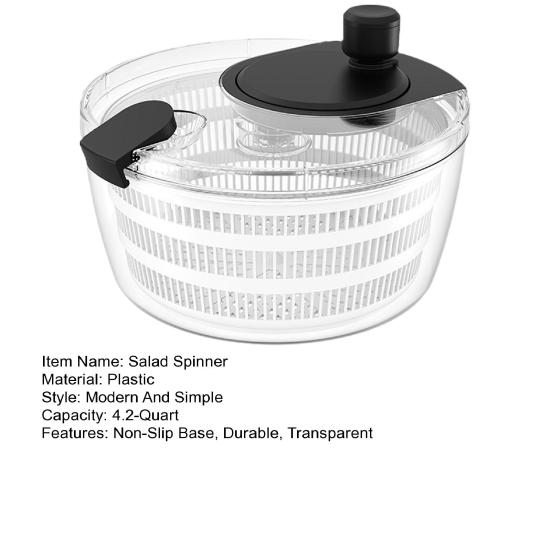 Essoreuse à Salade Déshydrateur Manuel Grand Bol Transparent de 4 Litres avec Passoire Intégrée Séchoir à Fruits et Légumes Outil de Cuisine en Plastique Facile à Nettoyer