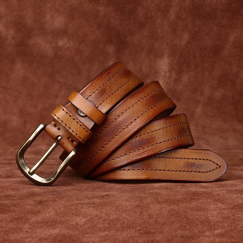 

Мужской ремень в стиле ретро, ​​цветной потертый ремень из натуральной кожи крупного рогатого скота, повседневный джинсовый комбинезон, ремень 130cm