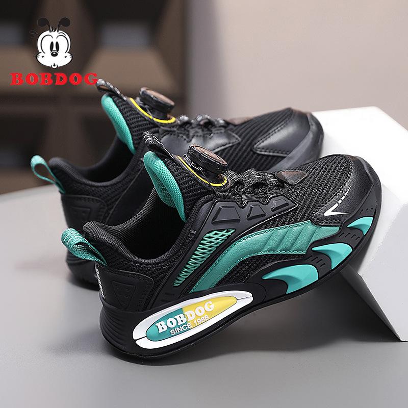 Babu bean boys shoes 2025 spring and autumn new casual leather surface waterproof soft sole rotating button children's sports shoes