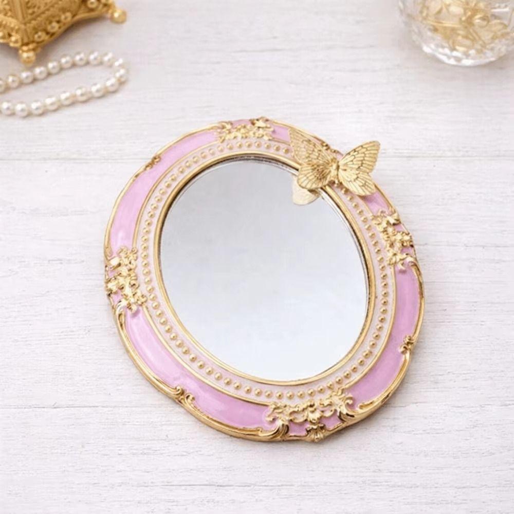 Romantic Antique Handheld Makeup Mirror Reliefs Portable Mirror Mini Retro Makeup Mirror  Gift