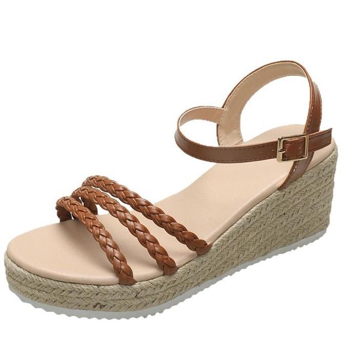 2025 Sommer neue Retro-Plateau-Keilabsatz gewebte dünne Riemen offene Zehen High Heels leere Sandalen Damen