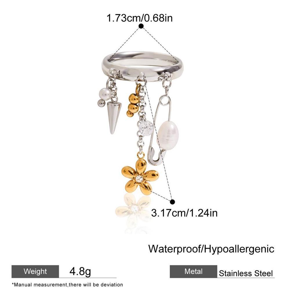 Stainless Steel Tassel Pendant Ring with Light Luxury Design