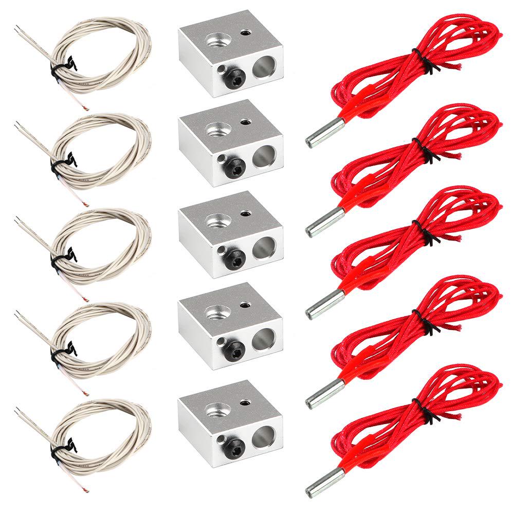 Calentador de cartucho de cer/ámica 12 V 40 W x 5 /& 100 K NTC 3950 termistor x 5 para impresora 3D Hotend