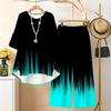 Women's 2‑Piece Outfit, Brush Gradient 3/4 Sleeve Irregular Hem Top & Wide Leg Pants Set, Casual Loose Matching Suit