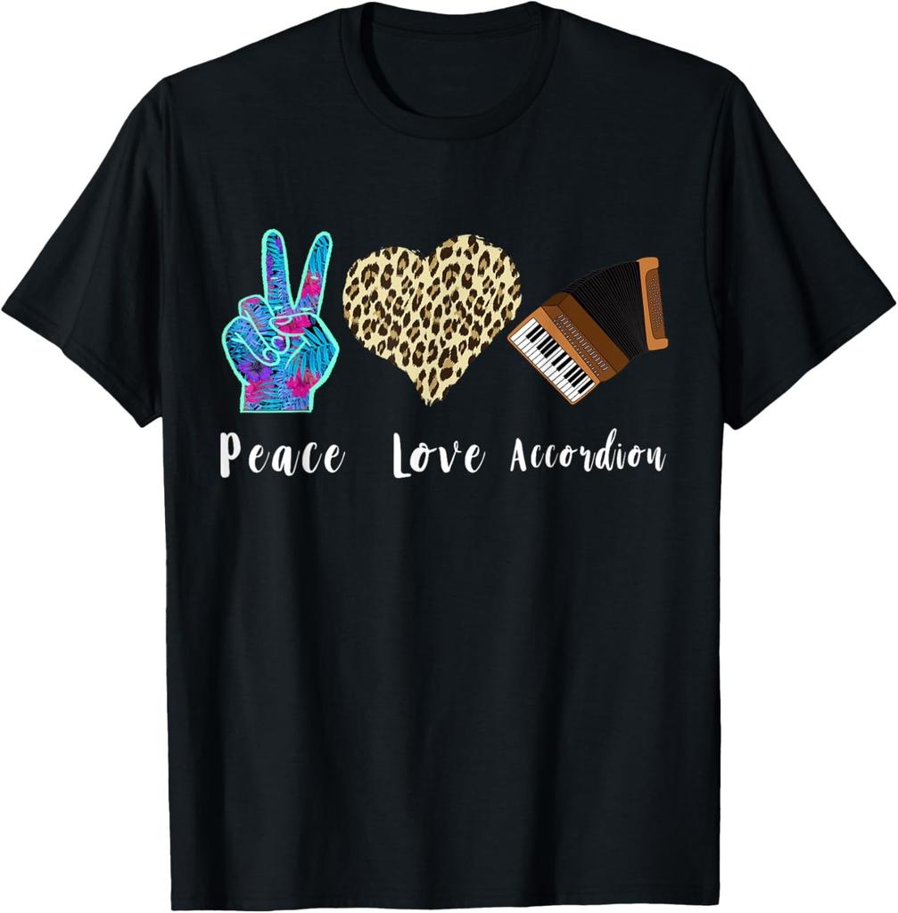 Accordion Love Peace Music Accordionist Music Lover Leopard T-Shirt