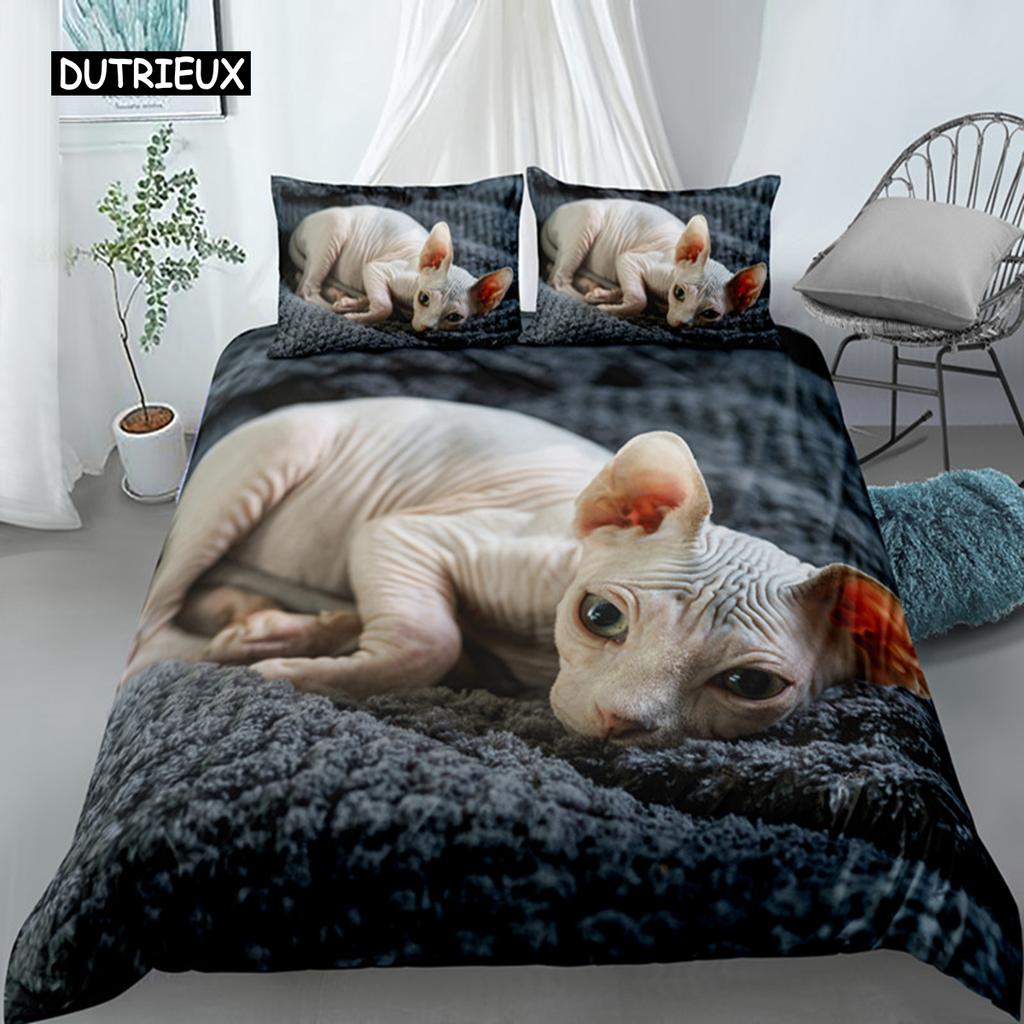 Canadian Sphynx Cat Duvet Cover King Queen Lovely Pet Kitty Bedding Set Kids Teens Adults Cute Animal Soft Polyester Quilt Cover