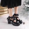 Brand Vangull Women Spring Pumps Plus Size 22265cm Pearl Mesh Bow Ankle Buckle Lolita Shoes Cute Mary Jane Shoes
