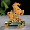 PopTop Brass BRASSTAR Golden Resin Feng Shui Frosted Horse with Glass Base Success Statue Chinese Zodiac Home Office Table Decor Figurine Gift