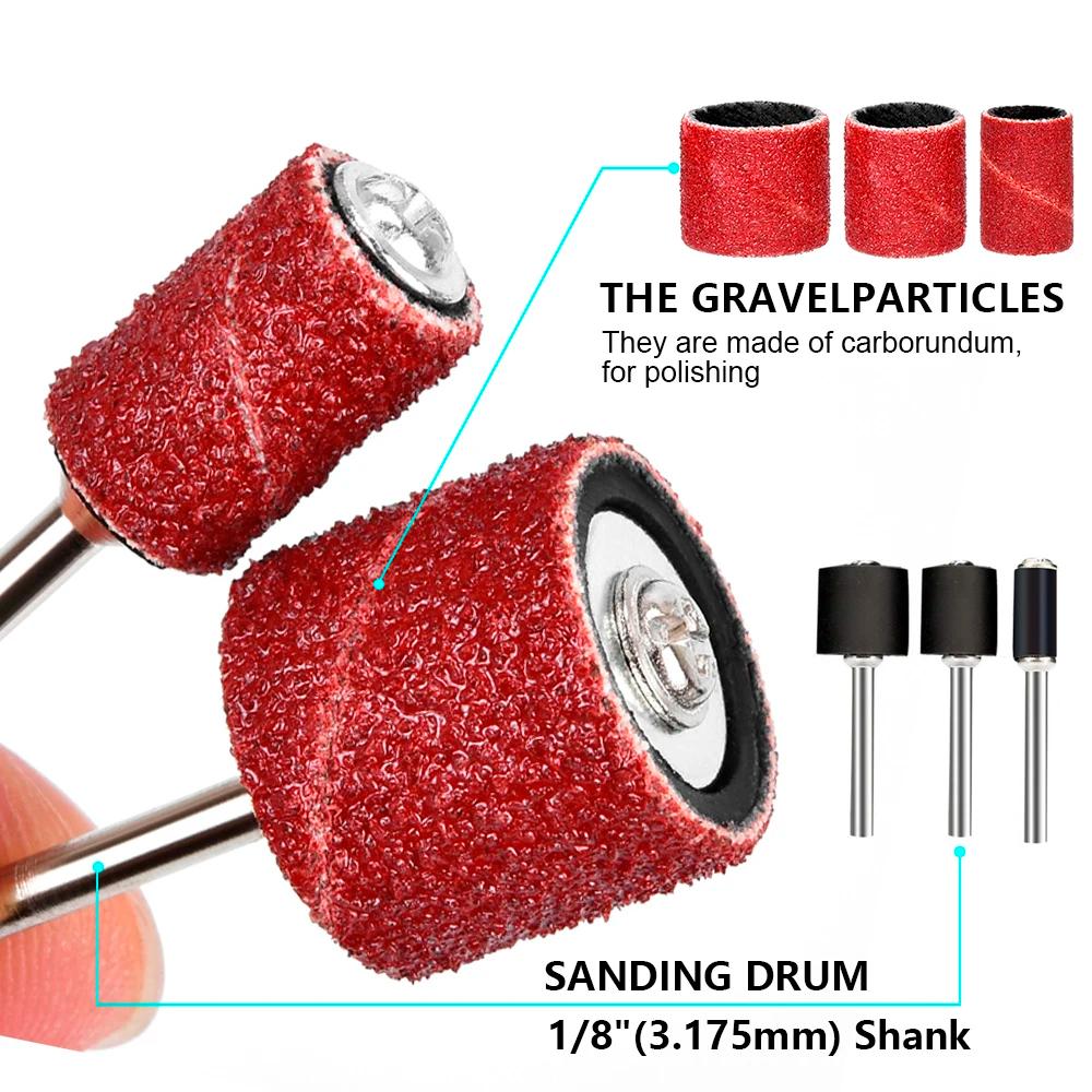 102/132pcs Sanding Drum Set 1/4 3/8 1/2 Inch Sanding Bands With Sanding Mandrels