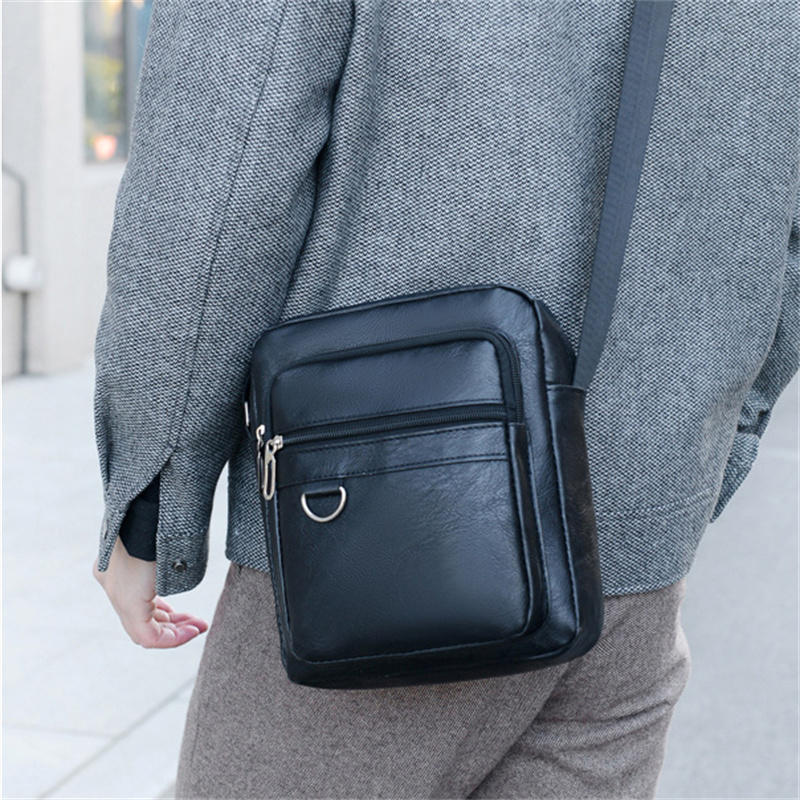 Multilayer Business Leather Crossbody Shoulder Bag for Men Lightweight Travel Casual Messenger Satchel Bags