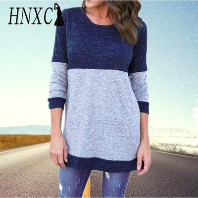 Women's Fashion Casual Autumn Winter Colour Block Print  Long Sleeve O-Neck Blouses & Shirts