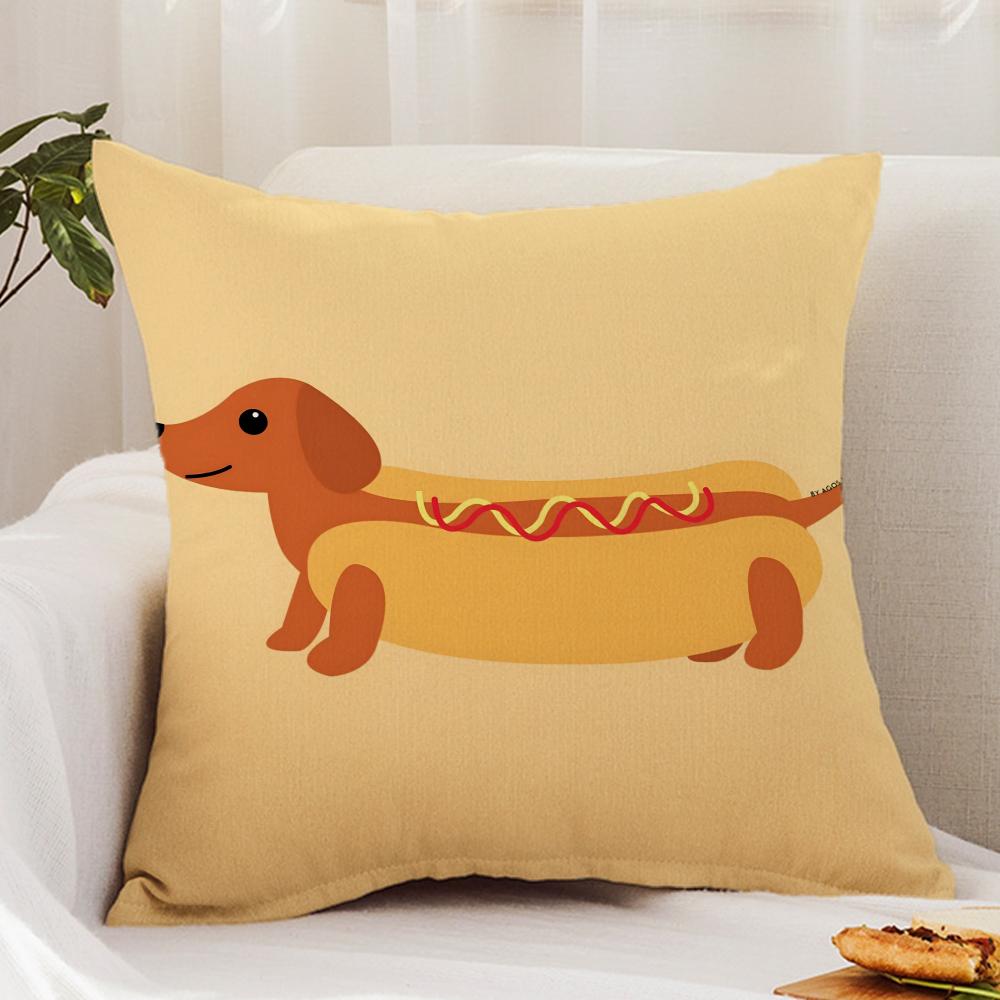 Cute D-Dachshund Dog Cushion Cover Premium Comfort Reversible Pillow Cover - Dual - Use Design for Home & Car