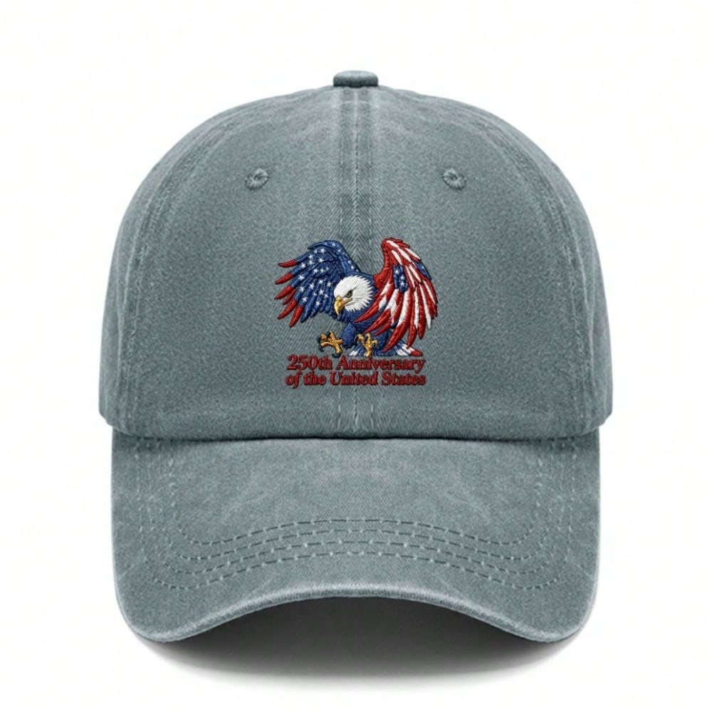 [Patriotic Baseball Cap] 250Th Anniversary USA Eagle Print Adjustable Hat Polyester Breathable Vintage Washed Casual Outdoor Sports Unisex For July