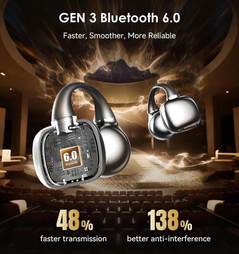 King Lucky Ear Cuff Bluetooth Wireless IPX5 Ear Innovative OWS Air Conduction Bone Conduction No Ear Made in Sound Quality for Exercise and with ENC