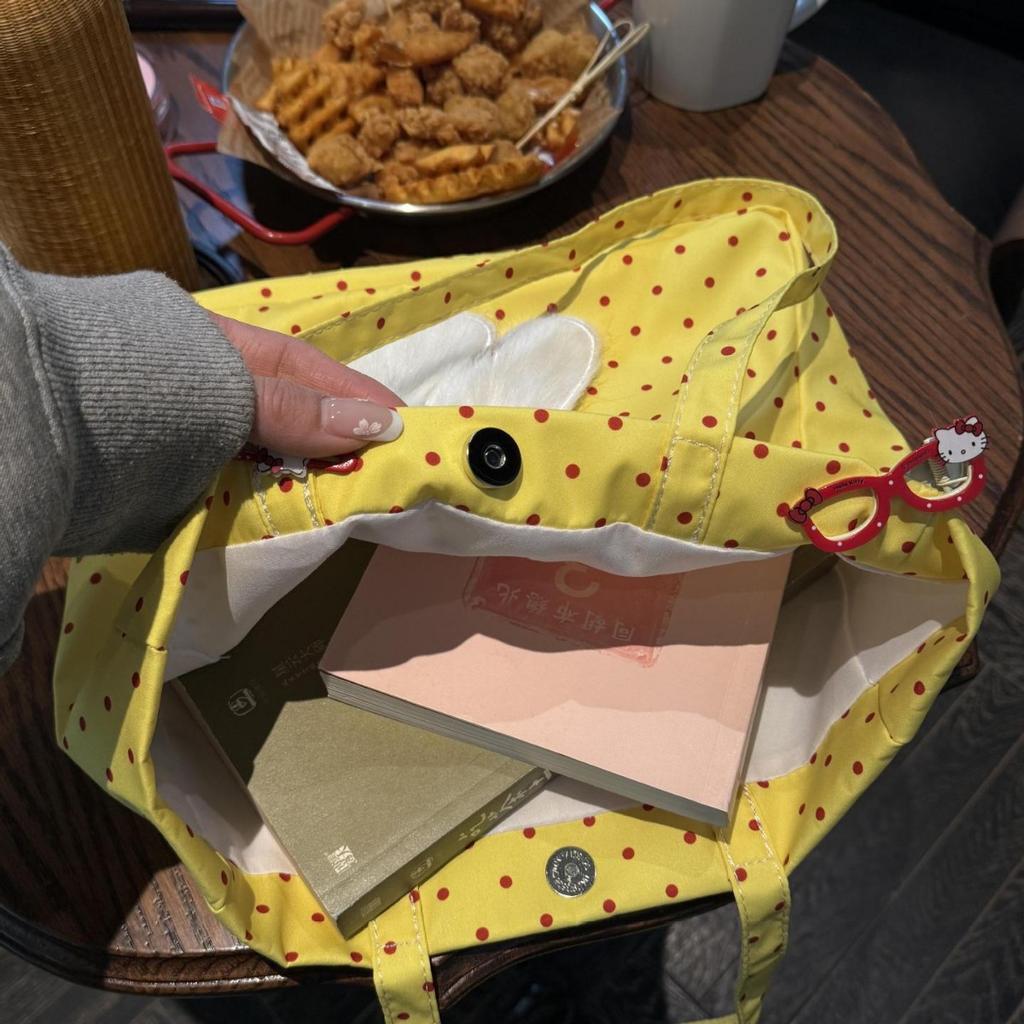 Cute polka dot puppy shoulder bag girls summer travel large capacity shopping handbag students large class bag