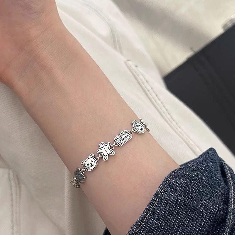 Gingerbread Man Bear Retro Old Bracelet Female Ins Niche Design High Sense Cute Cartoon Bracelet Jewelry Tide