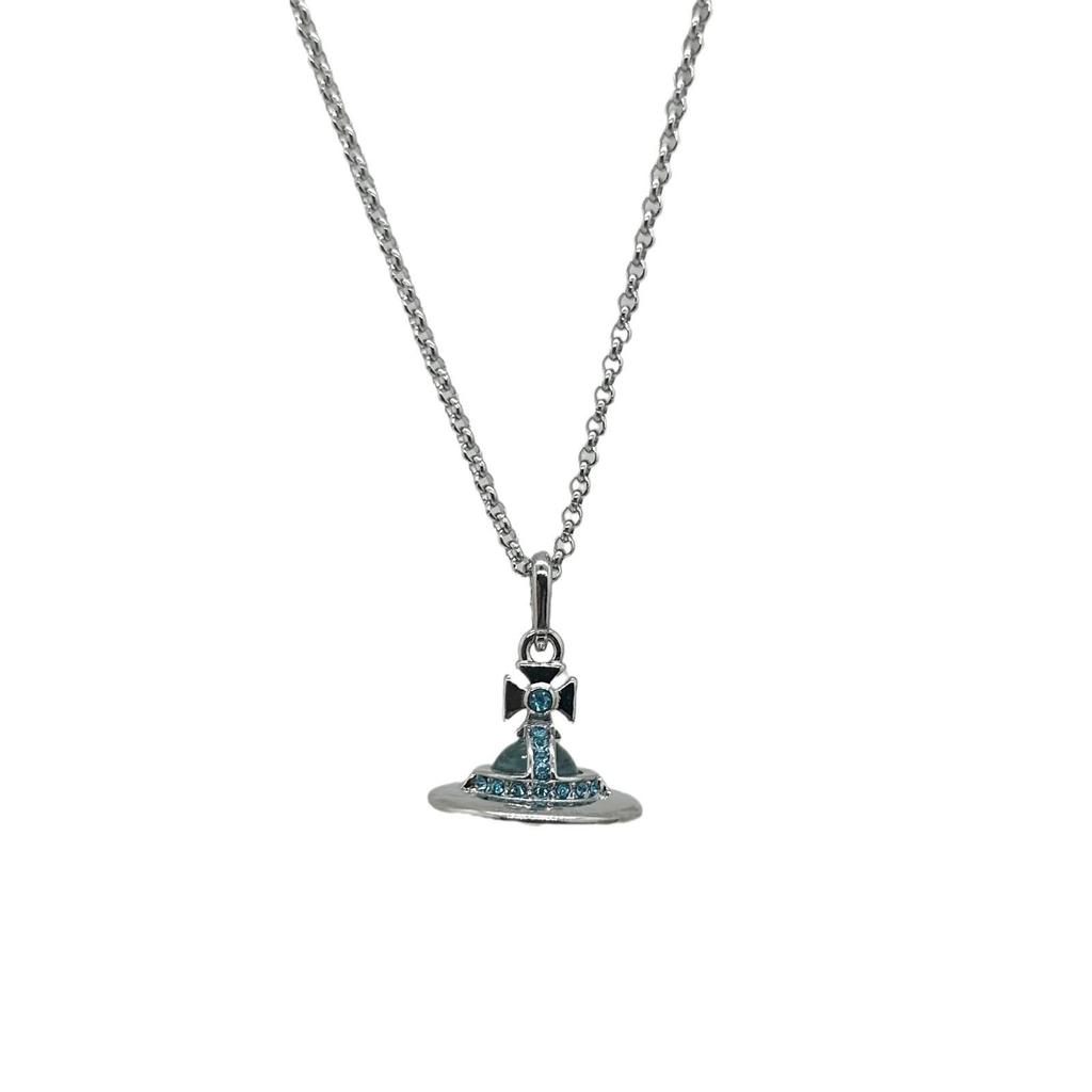 Vivienne Glacier Blue ORB Necklace - Women's European & American Style 3D Planet Saturn Pendant