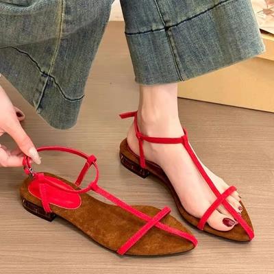 Sandales Mode Femme Talons Bas Fins Bout Pointu Ouvert Bride Cheville Chaussures de Robe Couleur Unie Été Dames Sandales à Talons Bas Fins