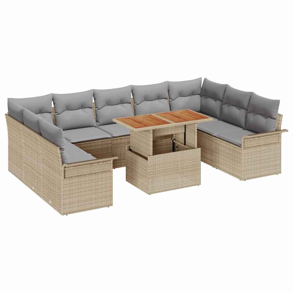 Garden Sofa Set with Cushions 10 Pcs Beige and Light Grey