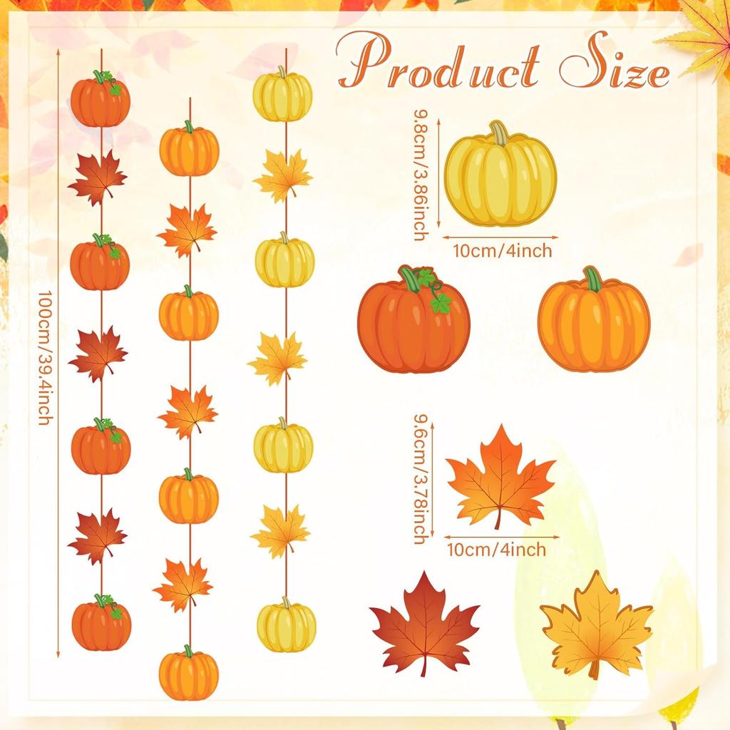 Ceenna 9 Pcs Thanksgiving Hanging Decorations Maple Leaf Garland Banner Thanksgiving Streamers Backdrop Autumn Hanging Swirl Decor Harvest Paper