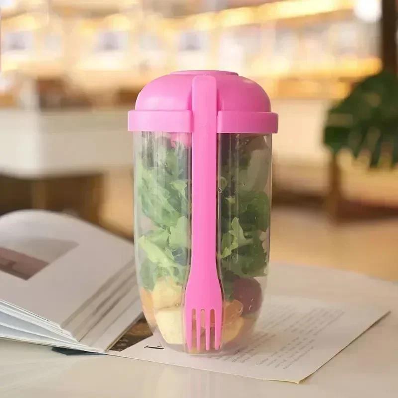 New Portable Sealable Breakfast Salad Cup with Built - In Fork -Yogurt, Cereal & Nut - Multifunctional Meal Prep Kitchen Tools